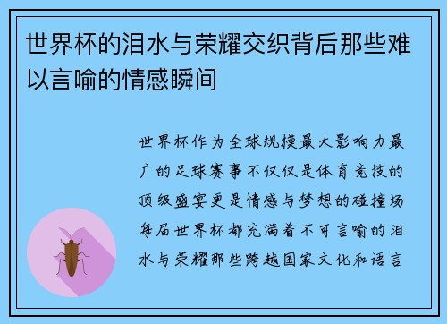 世界杯的泪水与荣耀交织背后那些难以言喻的情感瞬间